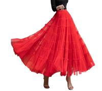 Jupon vintage pour femme - Jupe longue en tulle - Pour mariage, soirée, bal de fin d'année, crinoline, rouge, taille unique