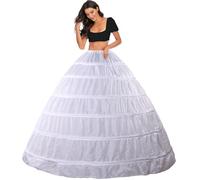 Jupons Crinoline Petticoat 6 Cerceau Mariage Jupon mariée Demi Slips Jupe Sculptantes 6 Hoops Wedding Petticoats Robe de Bal Demi-Jupe Femme Retro Vintage Underskirt, Réglable Les cerceaux(Blanc,48)