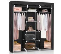 JUPPLIES Armoire en Tissu Portative 45x130x167 cm - Dressing Pliable avec Penderie, Étagères et Poches Latérales - Armoire de Rangement Chambre Adulte Facile à Monter