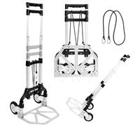 JUPPLIES Diable Pliable en Aluminium + Corde - Chariot de Transport 100x40 cm Max 75 kg avec Roues Silencieuses et Poignée Télescopique - Mini Diable Compact pour la Maison, Le Bureau ou Les Voyages