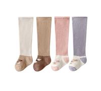 Jupsk 4 Paires de Chaussettes pour Bébé, Chaussettes Souples pour Nourrissons, Chaussettes d'Hiver Épaisses et Chaudes, Chaussettes Thermiques Hautes Au-Dessus du Genou pour Bébés Filles et Garçons