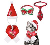 Jupsk 4 pièces Noël Chien Chat Bonnet de Noel avec Écharpe et Collier Noeud Papillon Flocon de Neige et Noël Arbre Animal de Compagnie Cravate, Noël Costume Ensemble pour Petits Chiens, Chats