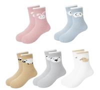 Jupsk 5 Paires Bébé Chaussettes Antidérapantes Chausson Enfant Chaussettes Chaudes d'hiver Thermique Motif Animaux Chaussettes pour Bebe Enfant Fille Garçon 3-5 Ans
