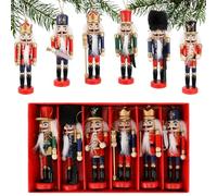 Jupsk Casse-Noisette pour Arbre de Noël Décorations, 6 PCS Soldat en Bois Casse-Noisette Ornements Figures de Casse-Noisette de Noël avec Boîte Cadeau, 12cm