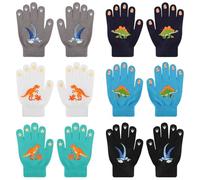 Jupsk Gants d'hiver pour Enfants Gants en Tricot Dinosaures Gants Magiques à Doigts Entiers Gants Chauds pour Enfants Filles Garçons 4-9 Ans, 6 Paires