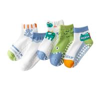Jupsk Lot de 5 Paires de Chaussettes de Sport pour Garçons, Motif Dinosaure, avec Poignées Antidérapantes, en Maille Respirante, pour Tout-Petits et Enfants de 1 à 8 Ans