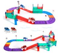 JUQG 50Pcs Jouet de Bloc de Construction Magnétique de Course sur Piste, Jouets de Blocs de Construction Magnétiques, Bloc Magnétique Jouet avec LED Racing pour Enfants Convient pour 3+ Enfants