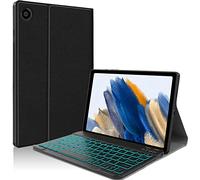 JUQITECH Étui avec clavier rétroéclairé pour Samsung Galaxy Tab A8 10.5 2022, étui souple intelligent avec clavier sans fil amovible Bluetooth pour tablette Tab A8 10,5" SM-X200/X205/X207 - Noir