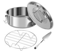Juqoyue Moule à tarte en acier inoxydable pour la cuisson de 1,5 l avec couvercle, moule à tarte rond portable avec grille à vapeur