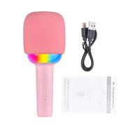 Juqrelith Microphone Karaoké Portable sans Fil, Haut - Parleur Intégré, Réduction de Bruit, LED Couleurs RGB, Rechargeable, Anti Projections, Rose ou Bleu - Son Haute Fidélité, Éclairage (Rose)