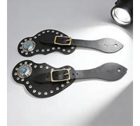 Juqrelith Set de 2 Éperons en Cuir Synthétique, Décorations en Strass, Sangle Réglable pour Bottes, Style Cowboy - Élégance et Confort pour Cavaliers (Noire)