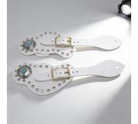 Juqrelith Set de 2 Éperons en Cuir Synthétique, Décorations en Strass, Sangle Réglable pour Bottes, Style Cowboy - Élégance et Confort pour Cavaliers (Blanche)