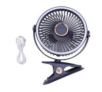 Juqrelith Ventilateur de Bureau avec Pince, USB Type C, Silencieux, Portable, Petit Ventilateur à Batterie, avec Lumière, Noir - Multifonction, Souffle Doux et Réglable, Usage Chambre et