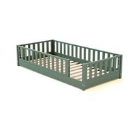 JURABABY - Lit au sol enfant en bois SONHO - 90x190 - Vert sauvage | Avec barrière amovible gauche ou droite | Lit enfant avec sommier