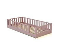 JURABABY - Lit au sol enfant en bois SONHO - 90x190 - Rose poudré | Avec barrière amovible gauche ou droite | Lit enfant avec sommier