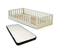 JURABABY - Lit au sol enfant en bois SONHO avec matelas - 90x190 Blanc - 90x190