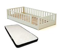 JURABABY - Lit au sol enfant en bois SONHO avec matelas - 90x190 Blanc - 90x190