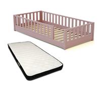JURABABY - Lit au sol enfant en bois SONHO avec matelas - 90x190 Rose - 90x190