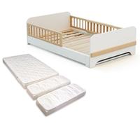 Jurababy - Lit au Sol Enfant Extensible en Bois 80x140-165-190 CARROUSEL avec Matelas - Blanc