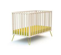 JURABABY - Lit bébé Only en bois Blanc et Jaune 60 x 120 cm| Sommier réglable 3 hauteurs