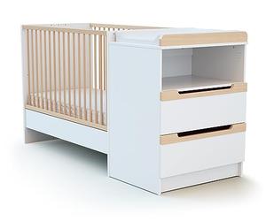 Jurababy - Lit Combiné Evolutif CARROUSEL Blanc et Hêtre Verni 60 x 120 cm