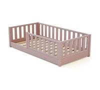 JURABABY - Lit enfant au sol en bois SONHO - 70x140 - Rose Poudré | Avec barrière amovible gauche ou droite | Lit enfant avec sommier à lattes