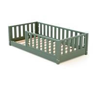 JURABABY - Lit enfant au sol en bois SONHO - 70x140 - Vert Sauvage | Avec barrière amovible gauche ou droite | Lit enfant avec sommier à lattes