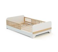 Jurababy - Lit Enfant évolutif en Bois 80x140-165-190 CARROUSEL - Blanc, Lit Transformable avec 3 Longueurs, Sommier à Lattes, barrières Anti-Chutes, Compact