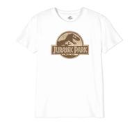 Jurassic Park Cotton Division Officiel Logo imprimé T-Shirt pour garçons - Col Rond Manches Courtes Coton Doux Confortable Mode Active pour Enfants,Logo_Blanc_1,8 Ans