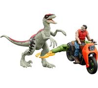 Jurassic Park Dennis Nedry + Velociraptor Dinosaure 9 cm Track & Chase Pack World Mattel
