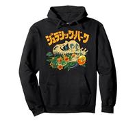 Jurassic Park Kanji T-Rex Skull Floral Still Life Sweat à Capuche, Unisexe pour Adultes, Noir, M