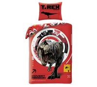 Jurassic T-Rex Mission Housse de Couette 140x200 + Taie 70x90 Dinosaures | Parure de lit réversible 1 personne | Rugissement en pleine mission secrète | Microfibre douce Oeko-Tex