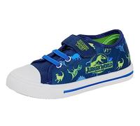 Jurassic World Baskets en toile pour garçon Dinosaure Plimsolls Chaussures de sport faciles à fixer au toucher, bleu / vert, 28 EU