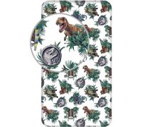 Jurassic World Dominion Drap housse Drap housse Tyrannosaurus Rex Velociraptor Stegosaurus 90 x 200 cm + 25 cm 100% coton