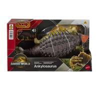 Mattel Jurassic World : Renaissance, Ankylosaurus Rugissement féroce, dinosaure avec coup de tête activé en bougeant la queue, attaque multidirectionnelle et son, jeu virtuel, JGB90