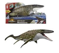 Mattel Figurine articulée Mosasaurus – fonction Mordre et recracher + mini Dilophosaurus – Vert