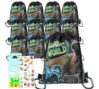 Jurassic World Lot de 12 sacs à dragées en forme de dinosaure avec cordon de serrage pour enfants et autocollants, plus | Fournitures de fête d'anniversaire Jurassic Park