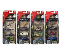 Jurassic World Matchbox JGL60-956B Lot de 5 boîtes d'allumettes de collection de véhicules dinosaures moulés sous pression et figurines 20 véhicules