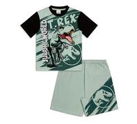 Jurassic World Pyjama pour garçon | T-shirt en coton imprimé T-Rex et short à taille élastique | Vêtements de nuit dinosaures, Vert, 7-8 ans