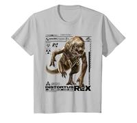 Jurassic World Rebirth Distortus Rex Ingen Species File T-Shirt, Enfant, Argent, 3 Ans
