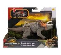 Jurassic world rebirth zuniceratops 19 cm - dinosaure combat extrême dino - set animaux préhistorique + 1 carte offerte