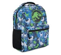 Jurassic World Sac à dos en nylon imprimé sur toute la surface - L'aventure vous attend avec le sac à livres Tyrannosaurus Rex, Velociraptor et Triceratops, bleu, Medium