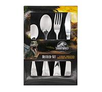 Jurassic World Set de Couverts pour Enfants, Set de Couverts 4 pièces avec Empreintes de Dinos, Couverts de Table en Acier Inoxydable avec Couteau, Fourchette, cuillère à Soupe et cuillère à Dessert