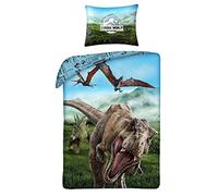 Jurassic World T-Rex Housse de Couette 140x200 + Taie 70x90 100% Coton | Parure de lit réversible 1 personne | Coton naturel respirant | Licence officielle | Enfant | Cadeau | Lavable en machine