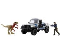 Jurassic World Truck Atrociraptor Dinosaure et figurine humaine Véhicule de film avec Destruct Smash Area Cadeau jouet avec jeu numérique connecté