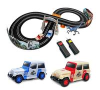 Jurassique Monde Electric Race Car Track Set 102011JW with 2 x Slot Car, Dinosaur Figure & Accessories, Jurassique Parc Kids Toys - 2.4M / 7.9FT Racetrack for Kids (Dino Chase)