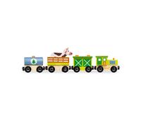 Janod - Set Train de la Ferme Story - 5 Figurines en Bois - Jouet d'Imagination - Animaux de la Ferme avec Véhicules - Compatible avec les Rails Existants sur le Marché - Dès 3 ans, J08578