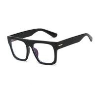 Jurchio Lunettes de vue unisexes élégantes carrées sans ordonnance avec monture plate et grand verre transparent, Noir (lentille bloquant la lumière bleue)