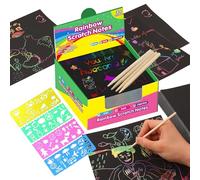 JurciCat 200 Pièces Carte a Gratter Enfant Arc-en-ciel Avec 4 Crayons Bois Et 4 Pochoirs à Colorier Pour Les Enfants Set Carte à Gratter Pour Dessin Et Le Bricolage Diy Jeux Amusants (8.5 * 8.5 Cm)