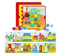 JurciCat Enfant jeu mosaique enfant Jeux Mosaïque Colorée Montessori 2 3 4 Ans Jeux Contient 46 perles et 12 cartes Mosaique Loisir Creatif Enfant d'apprentissage(Dinosaures)